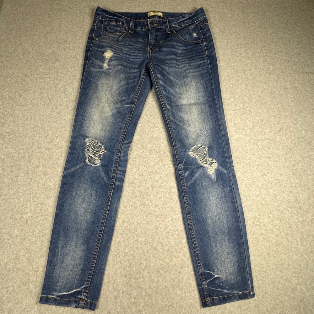 Free People Distressed Skinny Jeans Blue Denim Size 27 low rise